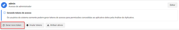 Usuário criado > Gerar novo token