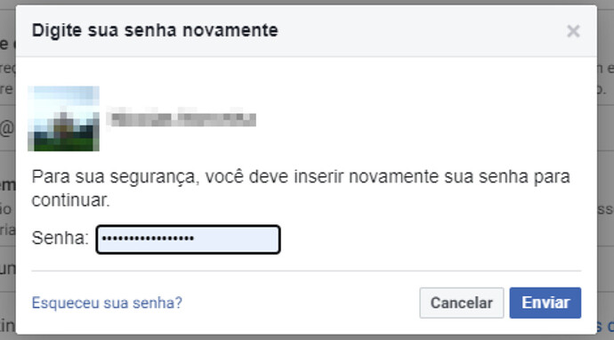 Confirmação de senha para criar o aplicativo