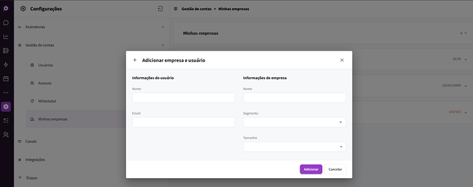 Configuração para cliente