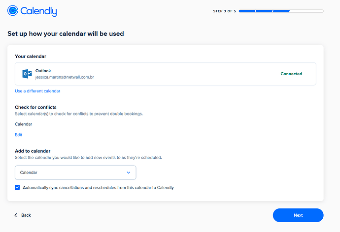 Selecione como seu calendário será usado.