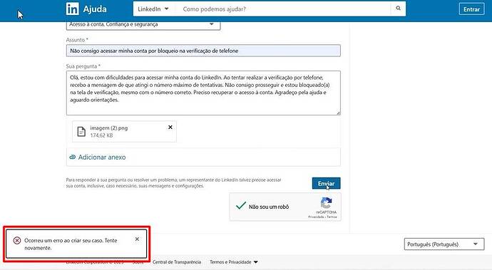 Erro no envio do formulário