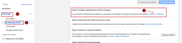 Whatsapp > Configuração de API > Configurar Webhooks