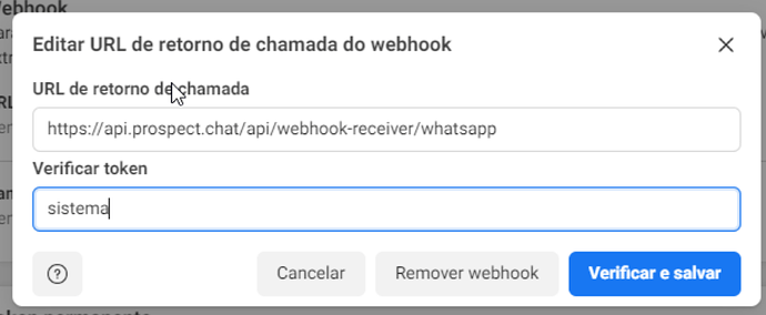 Editar URL de retorno de chamada do webhook