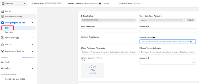 Configurações do App > Básico