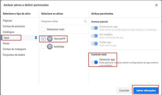 Apps > Aplicativo criado por você > Controle Total