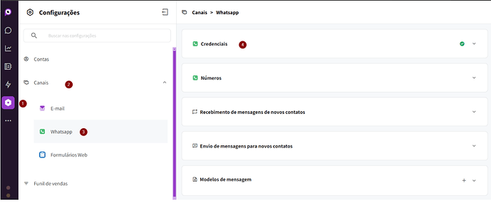 Prospect.chat > Configurações > Canais > Whatsapp