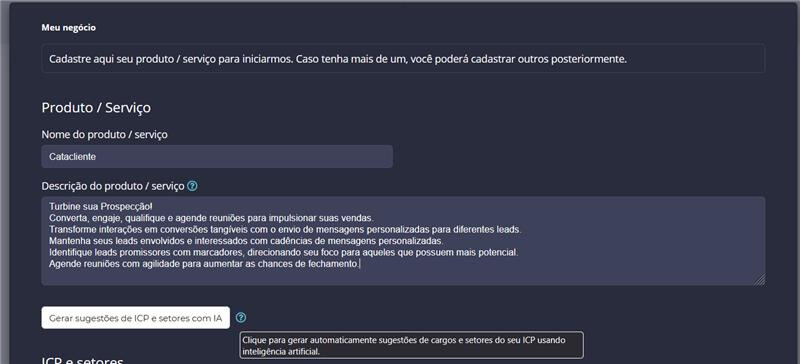 Botão Gerar sugestões de ICP e setores com IA